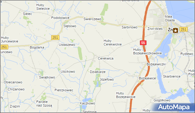 mapa Cerekwica gmina Żnin, Cerekwica gmina Żnin na mapie Targeo