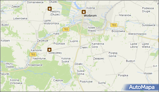 mapa Chełm gmina Wolbrom, Chełm gmina Wolbrom na mapie Targeo