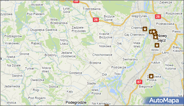 mapa Chochorowice, Chochorowice na mapie Targeo