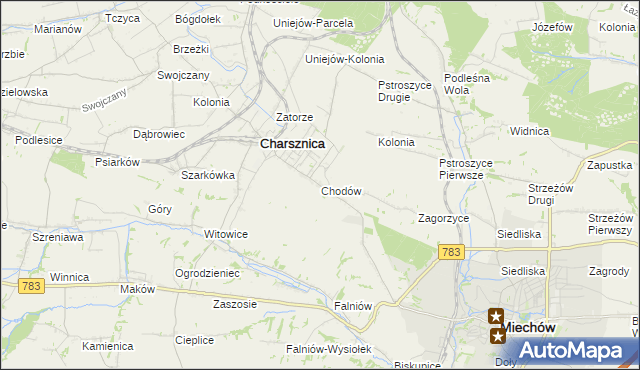 mapa Chodów gmina Charsznica, Chodów gmina Charsznica na mapie Targeo