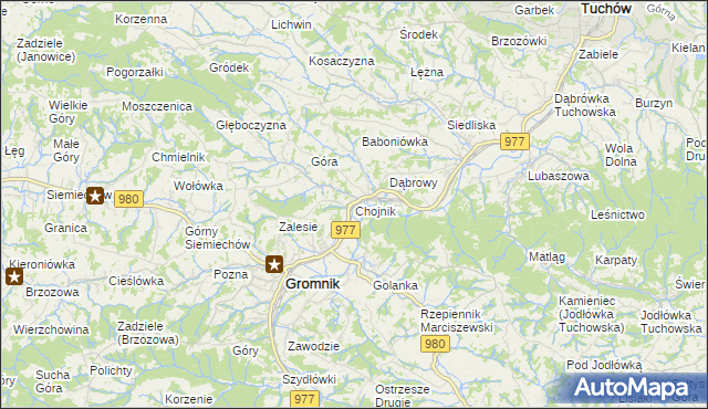mapa Chojnik gmina Gromnik, Chojnik gmina Gromnik na mapie Targeo