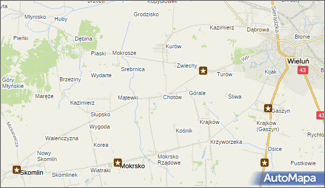 mapa Chotów gmina Mokrsko, Chotów gmina Mokrsko na mapie Targeo