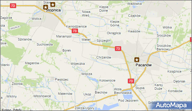 mapa Chrzanów gmina Pacanów, Chrzanów gmina Pacanów na mapie Targeo