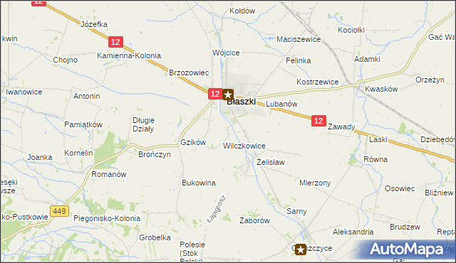 mapa Chrzanowice gmina Błaszki, Chrzanowice gmina Błaszki na mapie Targeo