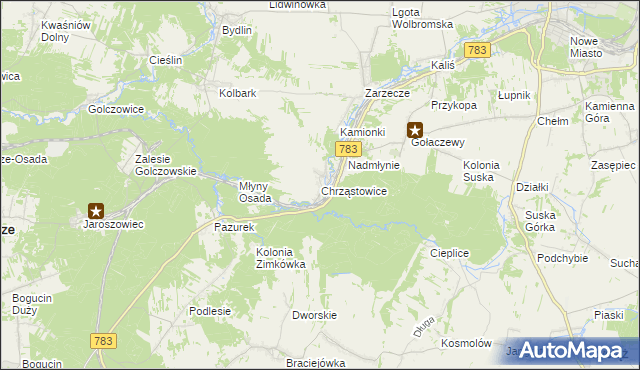 mapa Chrząstowice gmina Wolbrom, Chrząstowice gmina Wolbrom na mapie Targeo