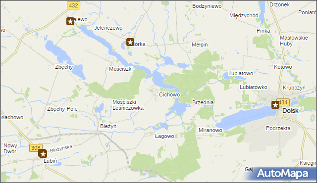 mapa Cichowo gmina Krzywiń, Cichowo gmina Krzywiń na mapie Targeo