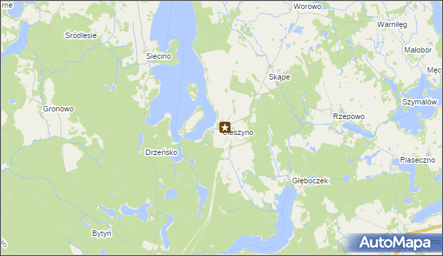 mapa Cieszyno gmina Złocieniec, Cieszyno gmina Złocieniec na mapie Targeo