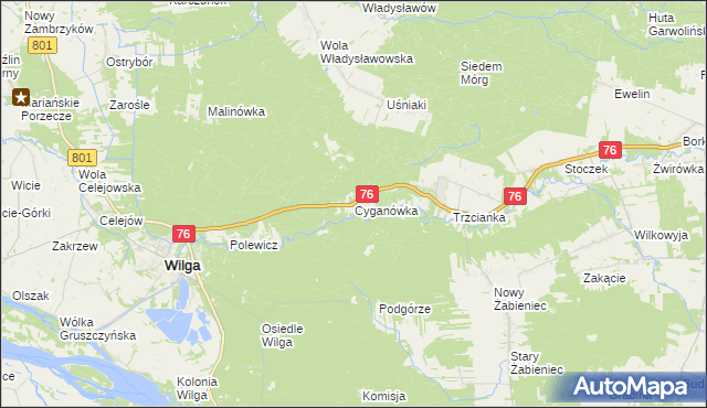 mapa Cyganówka gmina Wilga, Cyganówka gmina Wilga na mapie Targeo