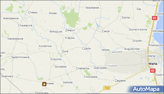 mapa Czartki gmina Warta, Czartki gmina Warta na mapie Targeo