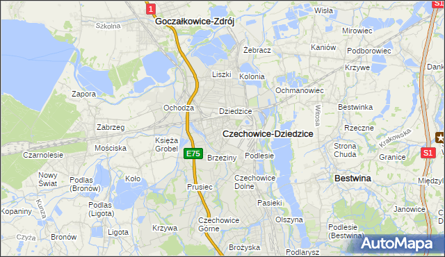 mapa Czechowic-Dziedzic, Czechowice-Dziedzice na mapie Targeo