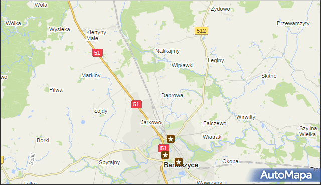 mapa Dąbrowa gmina Bartoszyce, Dąbrowa gmina Bartoszyce na mapie Targeo