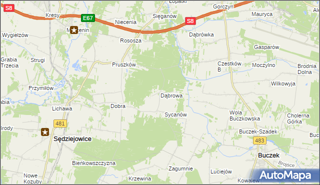 mapa Dąbrowa gmina Buczek, Dąbrowa gmina Buczek na mapie Targeo