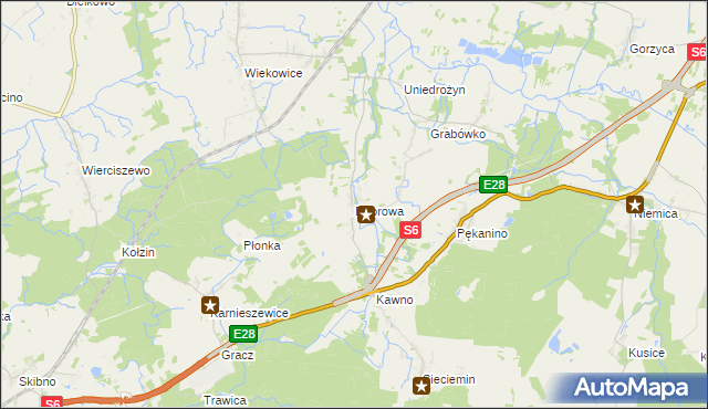 mapa Dąbrowa gmina Sianów, Dąbrowa gmina Sianów na mapie Targeo