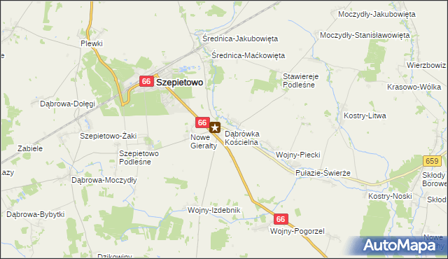 mapa Dąbrówka Kościelna gmina Szepietowo, Dąbrówka Kościelna gmina Szepietowo na mapie Targeo