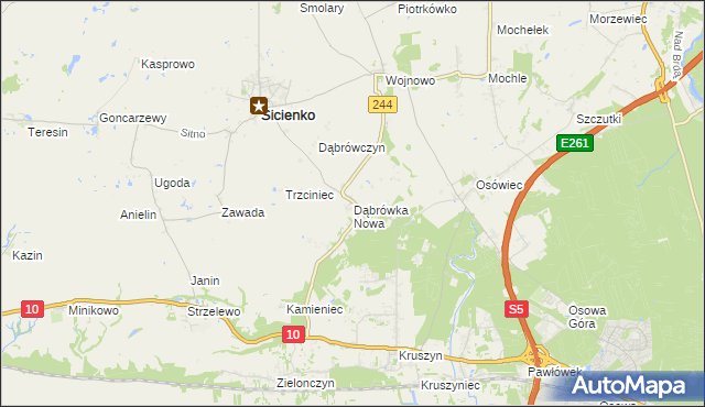 mapa Dąbrówka Nowa gmina Sicienko, Dąbrówka Nowa gmina Sicienko na mapie Targeo