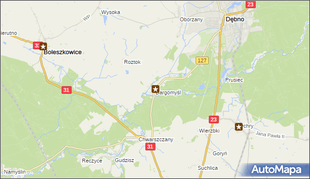 mapa Dargomyśl gmina Dębno, Dargomyśl gmina Dębno na mapie Targeo