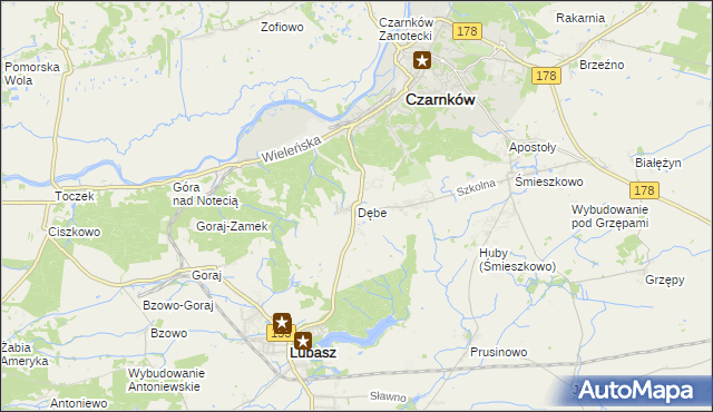 mapa Dębe gmina Lubasz, Dębe gmina Lubasz na mapie Targeo