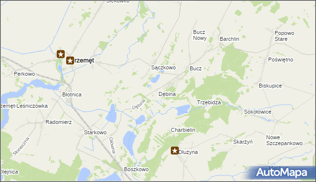 mapa Dębina gmina Przemęt, Dębina gmina Przemęt na mapie Targeo
