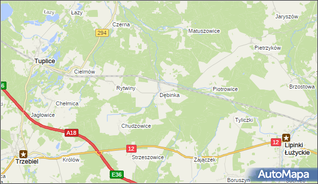 mapa Dębinka gmina Trzebiel, Dębinka gmina Trzebiel na mapie Targeo