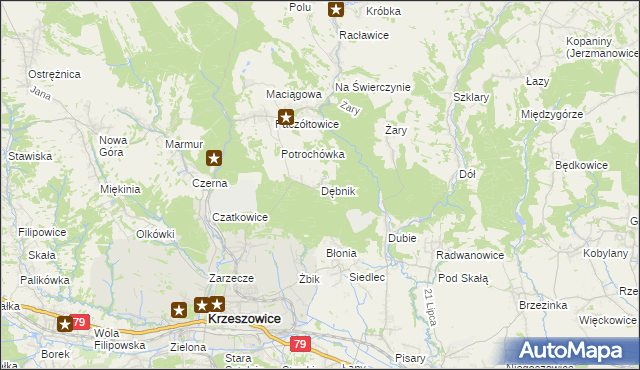 mapa Dębnik gmina Krzeszowice, Dębnik gmina Krzeszowice na mapie Targeo