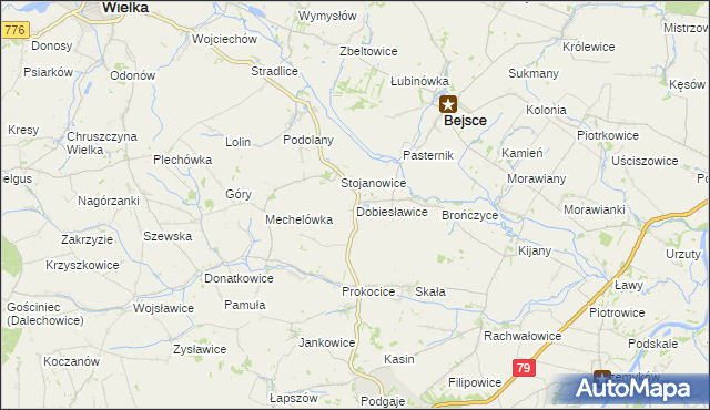 mapa Dobiesławice gmina Bejsce, Dobiesławice gmina Bejsce na mapie Targeo