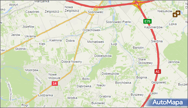 mapa Dobieszków gmina Stryków, Dobieszków gmina Stryków na mapie Targeo