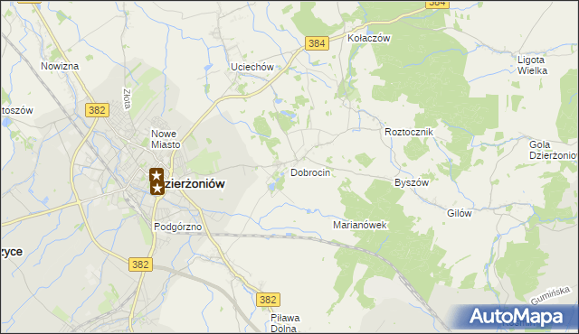 mapa Dobrocin gmina Dzierżoniów, Dobrocin gmina Dzierżoniów na mapie Targeo