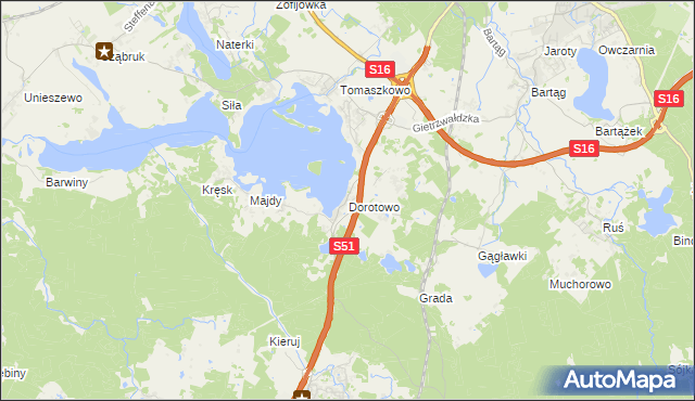 mapa Dorotowo gmina Stawiguda, Dorotowo gmina Stawiguda na mapie Targeo