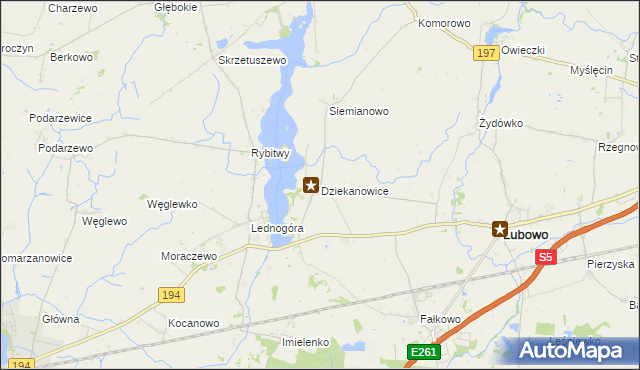 mapa Dziekanowice gmina Łubowo, Dziekanowice gmina Łubowo na mapie Targeo