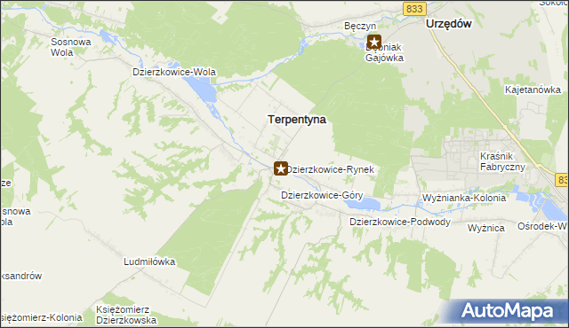 mapa Dzierzkowice-Rynek, Dzierzkowice-Rynek na mapie Targeo