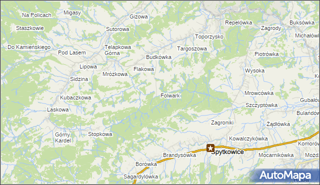 mapa Folwark gmina Jordanów, Folwark gmina Jordanów na mapie Targeo