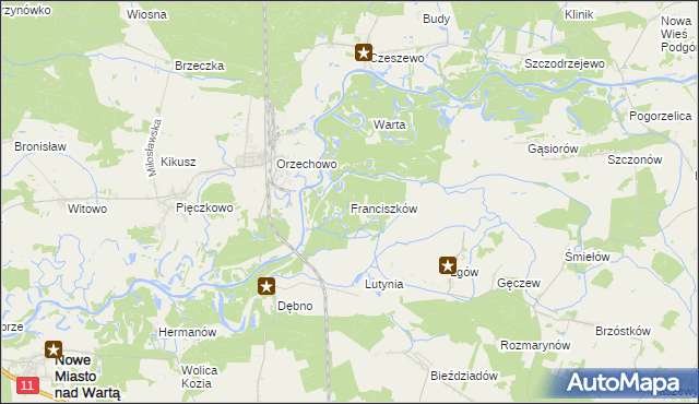 mapa Franciszków gmina Nowe Miasto nad Wartą, Franciszków gmina Nowe Miasto nad Wartą na mapie Targeo