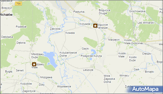 mapa Gacki gmina Pińczów, Gacki gmina Pińczów na mapie Targeo