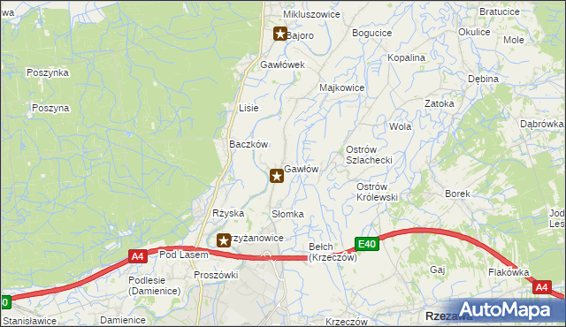 mapa Gawłów gmina Bochnia, Gawłów gmina Bochnia na mapie Targeo