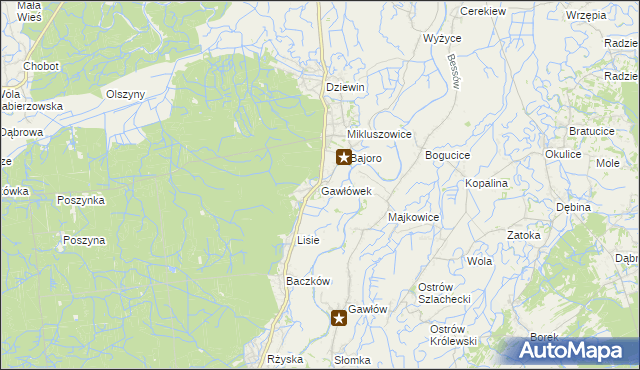 mapa Gawłówek gmina Drwinia, Gawłówek gmina Drwinia na mapie Targeo