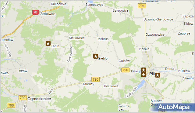 mapa Giebło, Giebło na mapie Targeo