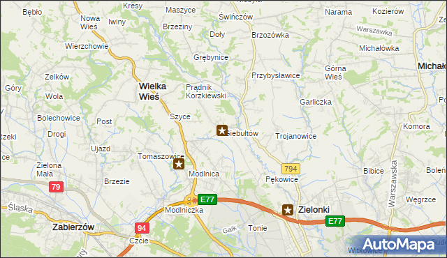 mapa Giebułtów gmina Wielka Wieś, Giebułtów gmina Wielka Wieś na mapie Targeo