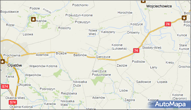 mapa Gierczyce gmina Wojciechowice, Gierczyce gmina Wojciechowice na mapie Targeo