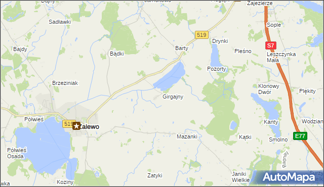 mapa Girgajny, Girgajny na mapie Targeo