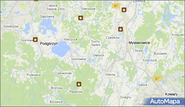 mapa Głębock gmina Podgórzyn, Głębock gmina Podgórzyn na mapie Targeo