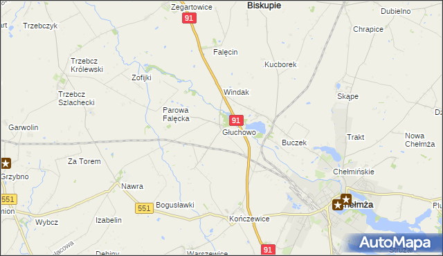 mapa Głuchowo gmina Chełmża, Głuchowo gmina Chełmża na mapie Targeo