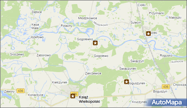 mapa Gogolewo gmina Książ Wielkopolski, Gogolewo gmina Książ Wielkopolski na mapie Targeo