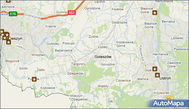 mapa Goleszów powiat cieszyński, Goleszów powiat cieszyński na mapie Targeo