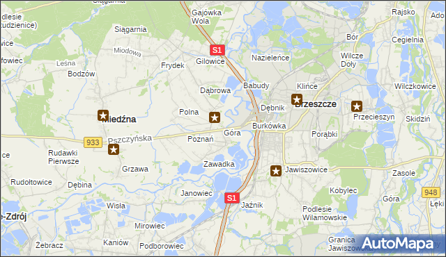 mapa Góra gmina Miedźna, Góra gmina Miedźna na mapie Targeo