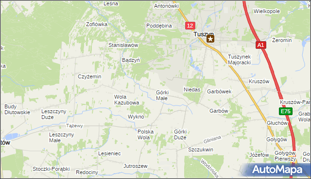 mapa Górki Małe gmina Tuszyn, Górki Małe gmina Tuszyn na mapie Targeo