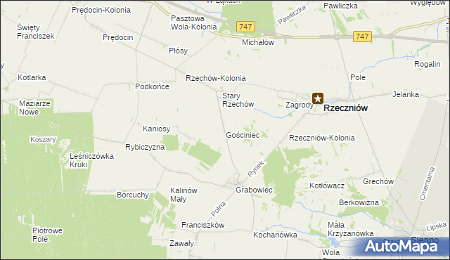 mapa Gościniec gmina Rzeczniów, Gościniec gmina Rzeczniów na mapie Targeo