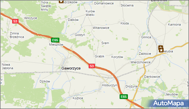 mapa Grabik gmina Gaworzyce, Grabik gmina Gaworzyce na mapie Targeo