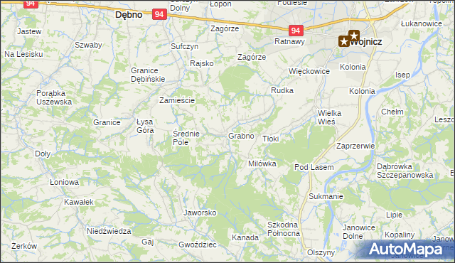 mapa Grabno gmina Wojnicz, Grabno gmina Wojnicz na mapie Targeo