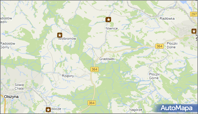mapa Gradówek gmina Lwówek Śląski, Gradówek gmina Lwówek Śląski na mapie Targeo