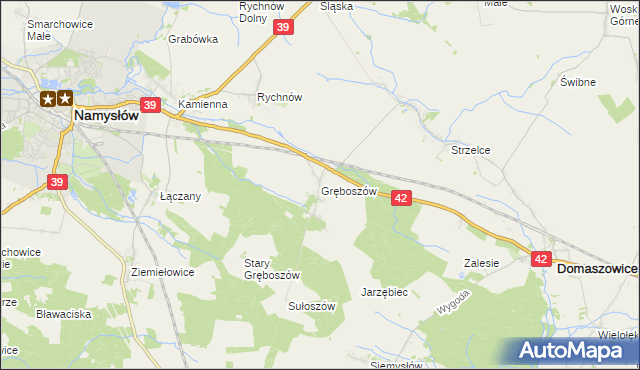 mapa Gręboszów gmina Domaszowice, Gręboszów gmina Domaszowice na mapie Targeo